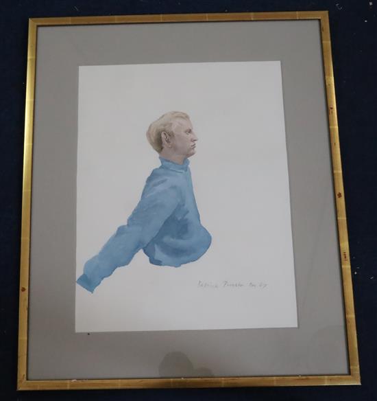 § Patrick Procktor (1936-2003) Profile Study, young man in a blue sweater 18 x 13.75in.